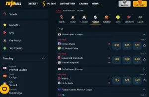 Laufende Begegnungen mit Spielständen und Wettquoten im Livebereich von Rajabets
